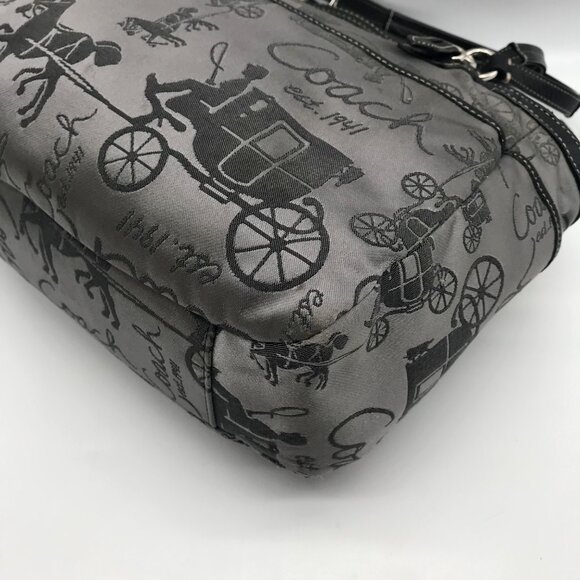 Coach  Gray Sateen Gallery Horse & Carriage East West Tote Bag F16583 - Picture 7 of 11